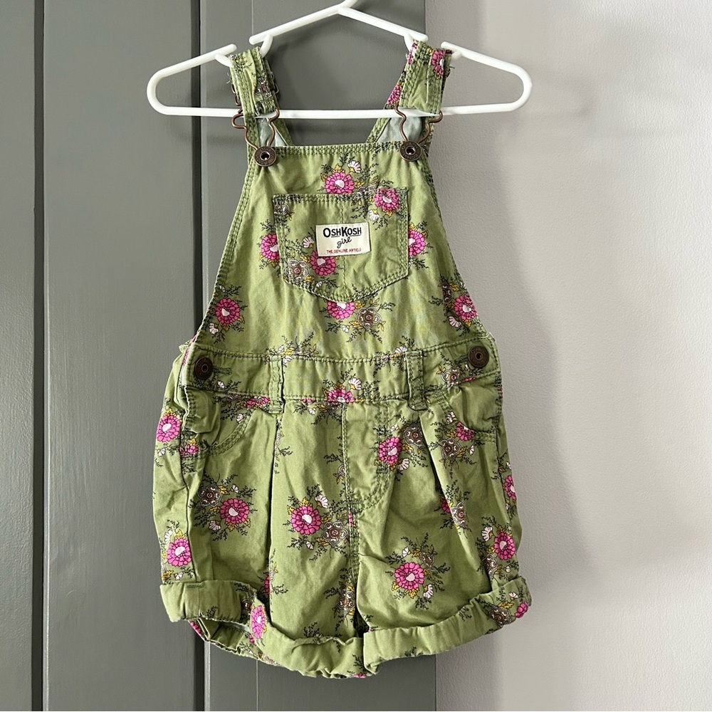 OshKosh B'gosh Olive Floral Kids Overalls